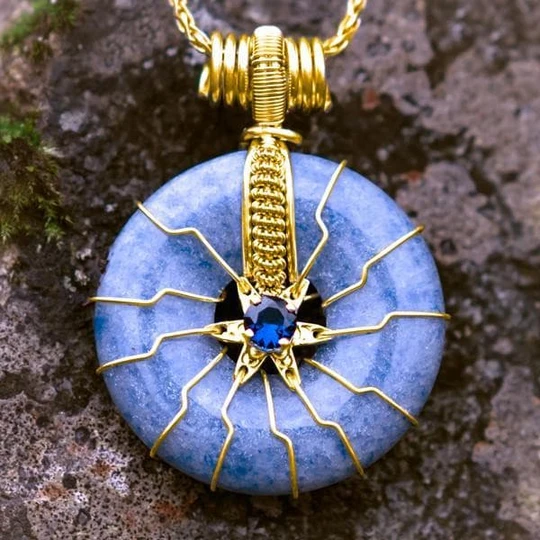 FLOWER OF LIFE - Blue Quartz w/Saphire in Solid Gold
