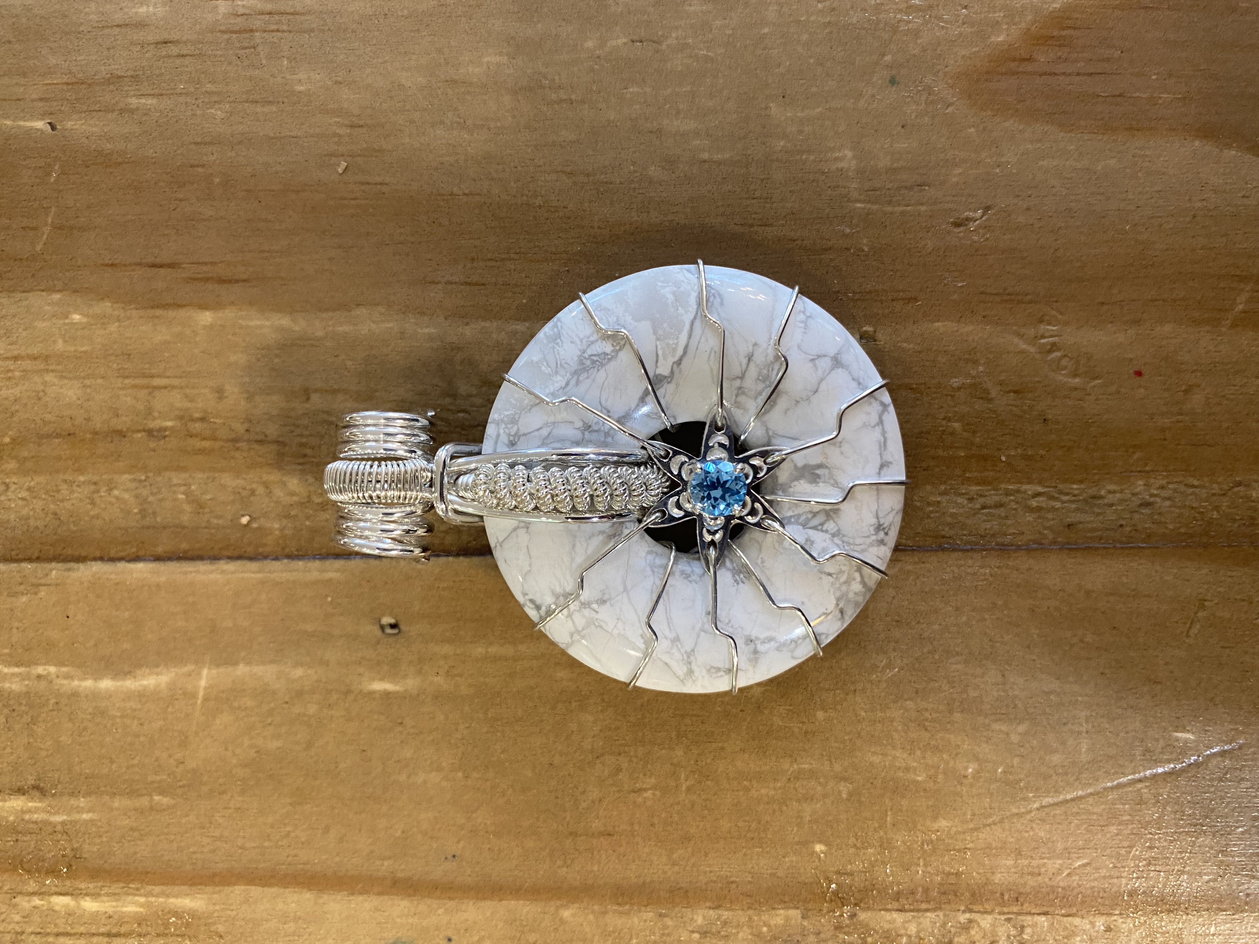 Flower of Life Howlite Silver with Aquamarine