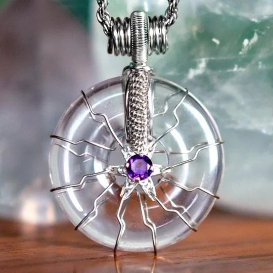FLOWER of Life-Quartz in silver and with amethyst stone