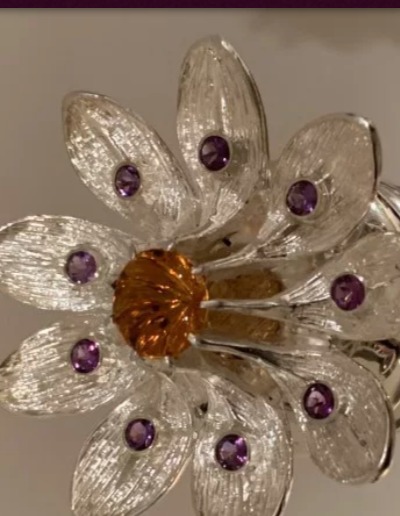Level 3 Royal Sceptre 25 mm stone Citrine Silver flower with side stones Silver