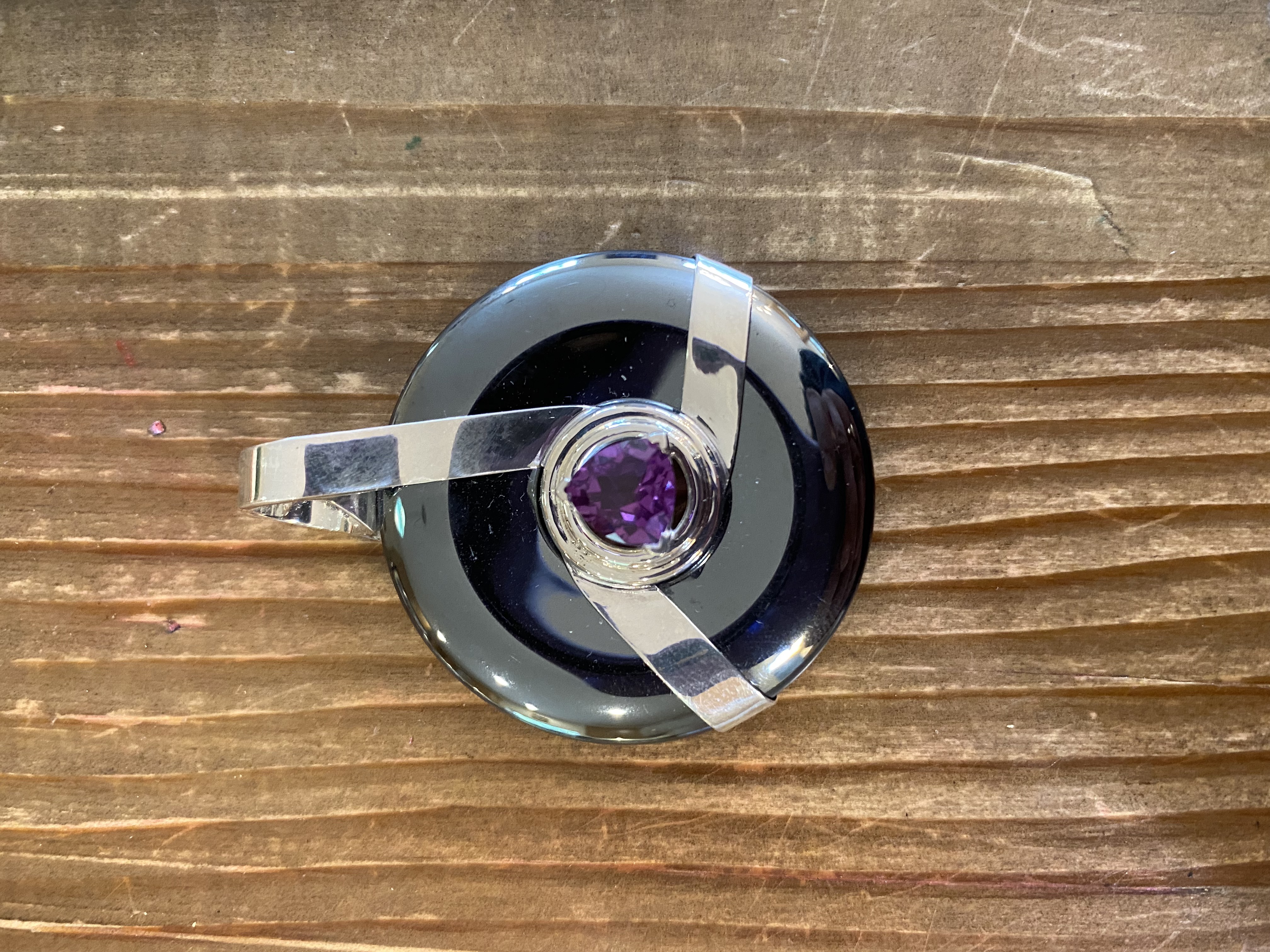 Trillion Hemetite Silver w/Amethyst