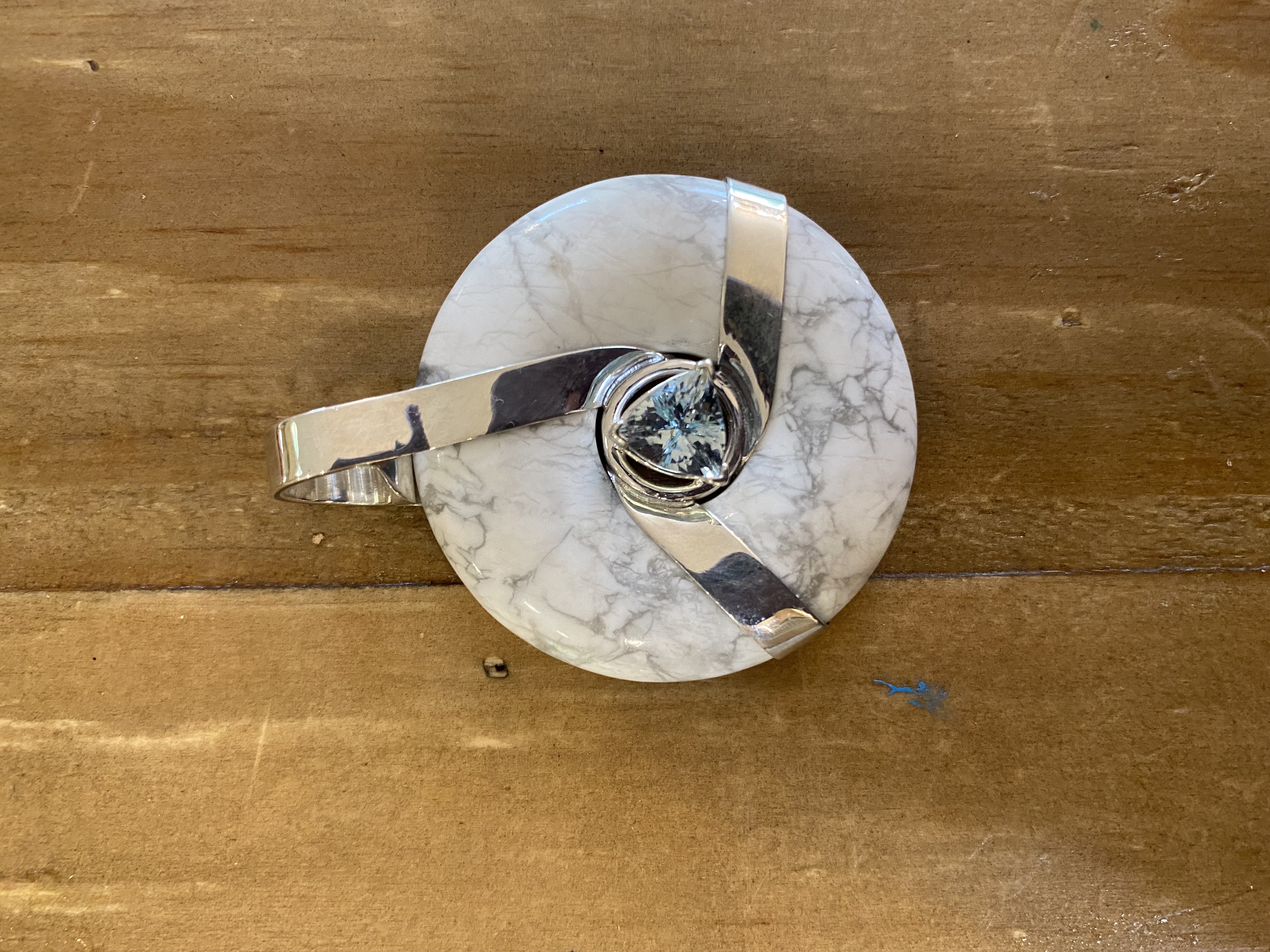 Trillion Howlite Silver with Aquamarine